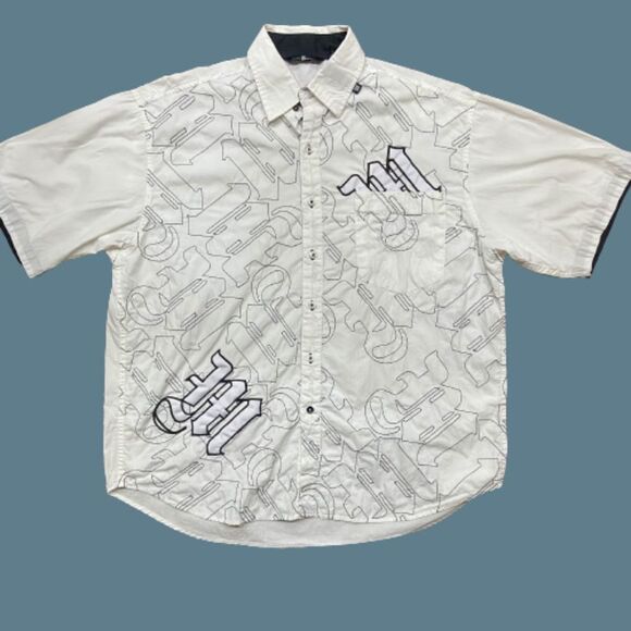 Makaveli Branded Vintage Y2K Embroidered White Black Button Front Shirt Men's XL - Picture 1 of 11